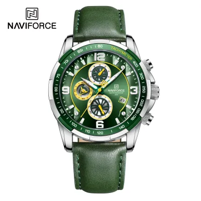 NAVIFORCE NF8020 Men's Luxury Leisure Watch Men's Top Brand Multifunction Sport Men Watch Waterproof Automatic Date Watch Men's - Silver Green
